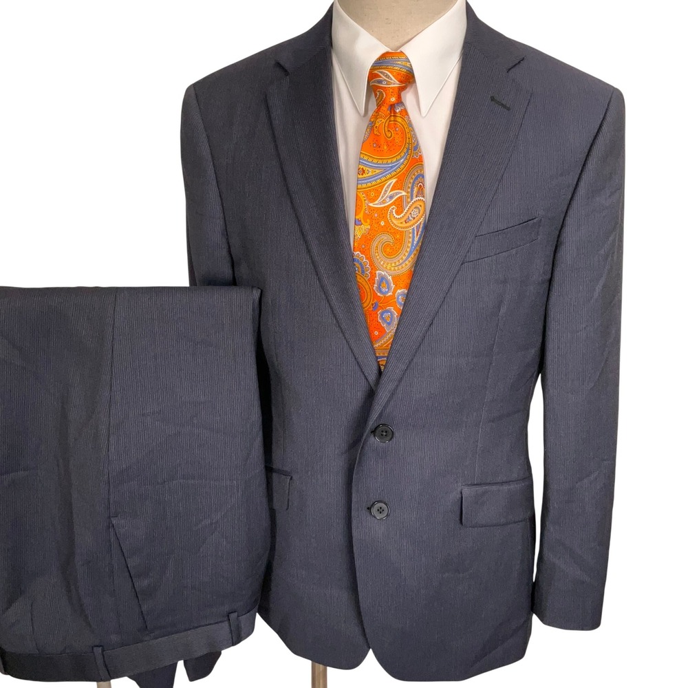 Charles Tyrwhitt Suit Men 40R Navy Blue LiberO Italian Slim Fit Wool Pinstripe